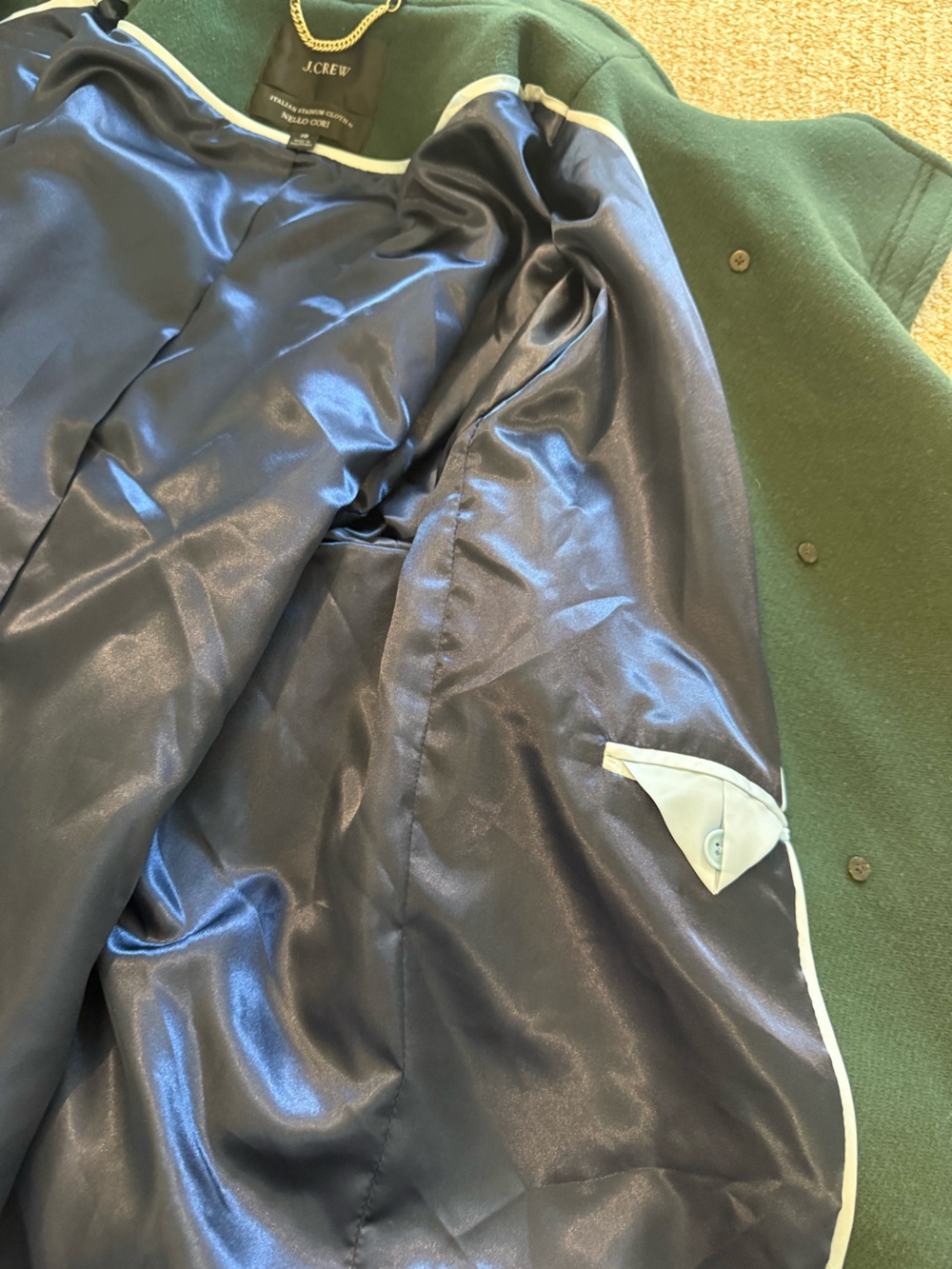 J. Crew Italian Stadium Cloth Wool Coat Forest Green Funnel Neck 18 Nello Gori - Picture 12 of 15